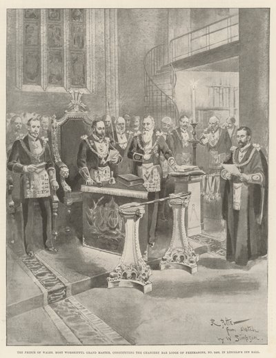 Książę Walii, Najbardziej Czcigodny Wielki Mistrz, tworzący lożę masońską Chancery Bar, nr 2456, w Lincoln