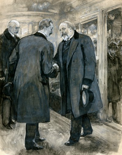 Książę Walii witający cesarza niemieckiego, stacja Charing Cross, 20 stycznia 1901 (wc na papierze) autorstwa English School