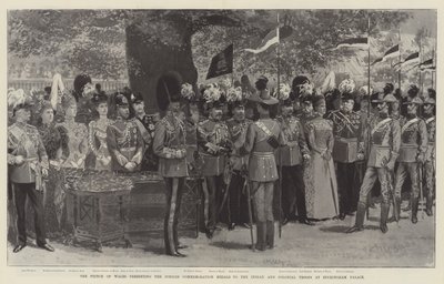 Książę Walii wręcza medale jubileuszowe żołnierzom indyjskim i kolonialnym w Pałacu Buckingham (lit) autorstwa English School