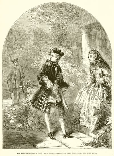 Księżniczka Amelia próbuje pojednania między Jerzym III. i Lord Bute autorstwa English School