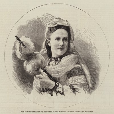 Księżniczka Elżbieta Rumuńska w rumuńskim stroju chłopskim (rycina) autorstwa English School