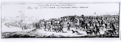 Procesja Karola II (1630-85) i jego nowej królowej Katarzyny Braganzy (1638-1705) z Portsmouth do Hampton Court, 1662 autorstwa English School
