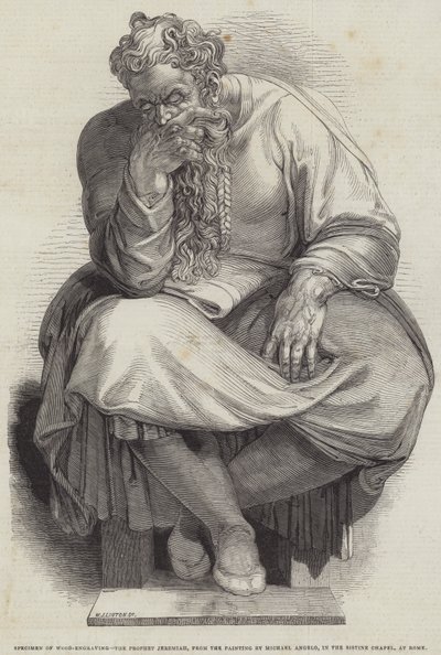 Prorok Jeremiasz z Obrazu Michała Anioła w Kaplicy Sykstyńskiej w Rzymie (rycina) autorstwa English School