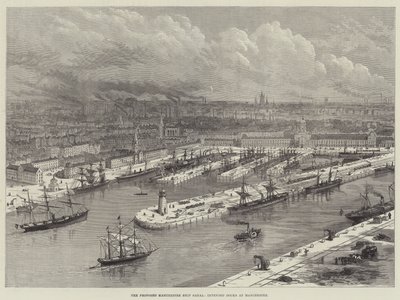 Proponowany kanał Manchester Ship, przeznaczone doki w Manchesterze (rycina) autorstwa English School