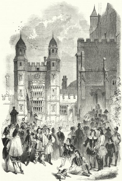 Quadrangle of Eton College w poranek Montem (grawerunek) autorstwa English School