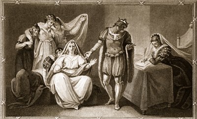 Królowa wdowa oddaje siebie i swoje córki pod opiekę Ryszarda III, ilustracja z David Humes The History of England, wyd. R. Bowyer, Londyn, 1812 r. autorstwa English School