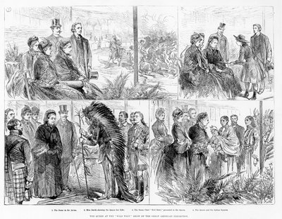 Królowa na pokazie Wielkiej Wystawy Amerykańskiej na Dzikim Zachodzie, 1887 autorstwa English School