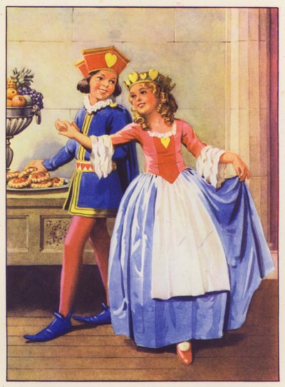 Dama kier i walet kier (kolorowa litografia) autorstwa English School
