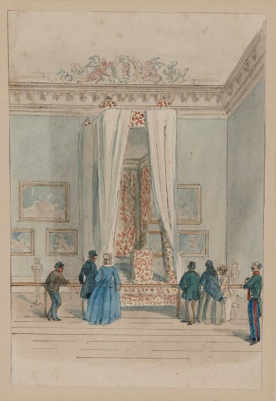 Sypialnia królowej z państwowym łóżkiem królowej Anny, ok. 1860-70 (akwarela na papierze) autorstwa English School