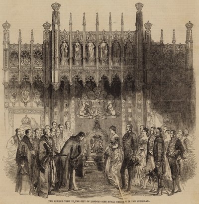 Wizyta królowej w Londynie, tron królewski w Guildhall (rycina) autorstwa English School