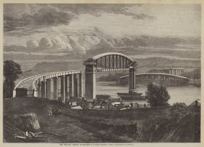 Most kolejowy w Saltash, I K Brunel, inżynier (rycina) autorstwa English School