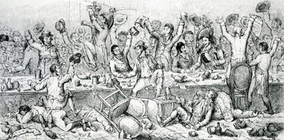 Kolacja reformatorów, ilustracja zaczerpnięta z Satyryka, 1809 autorstwa English School