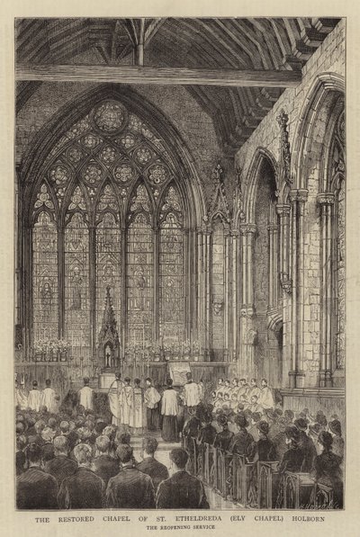 Odrestaurowana kaplica św. Etheldredy (kaplica Ely) Holborn (rycina) autorstwa English School