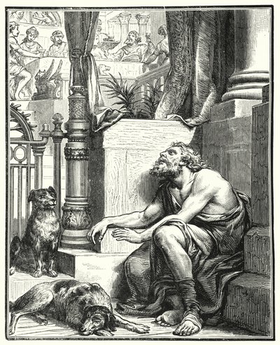 Bogacz i Łazarz (rycina) autorstwa English School