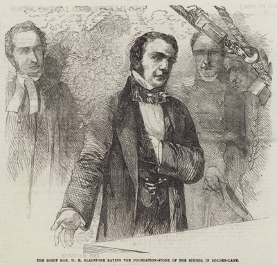 Szanowny W E Gladstone wmurował kamień węgielny pod budowę szkoły w Golden-Lane (rycina) autorstwa English School