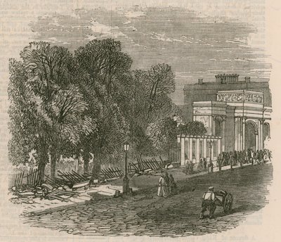 Zamieszki w Hyde Parku: Zepsute barierki w Hyde Park Corner autorstwa English School