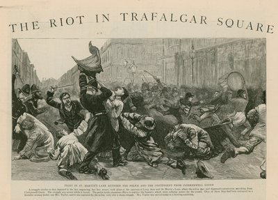Zamieszki na Trafalgar Square: Walka na St Martins Lane między policją a kontyngentem z Clerkenwell Green autorstwa English School