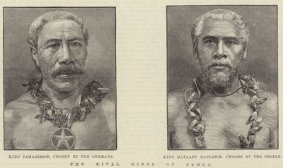 Rywalizujący królowie Samoa (rycina) autorstwa English School