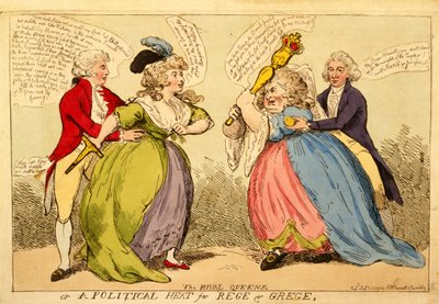Konkurencyjne królowe lub polityczna gorączka dla Rege and Grege, 1789 (ręcznie barwiony grawerunek) autorstwa English School