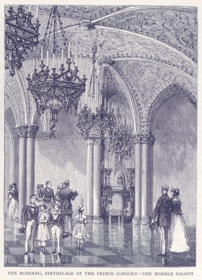 Rosenau, Pałac Narodzin Księcia Konsorcjum - Marmurowy Sallon (rycina) autorstwa English School