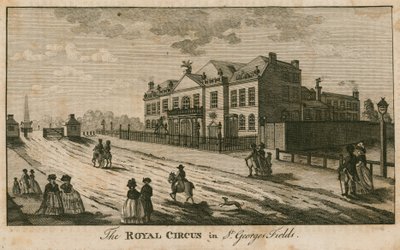 Cyrk Królewski w St Georges Fields, Surrey, w pobliżu Obelisku autorstwa English School