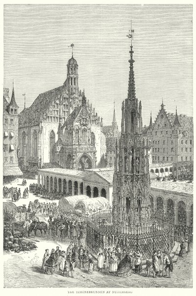 Schonebrunnen w Norymberdze (rycina) autorstwa English School