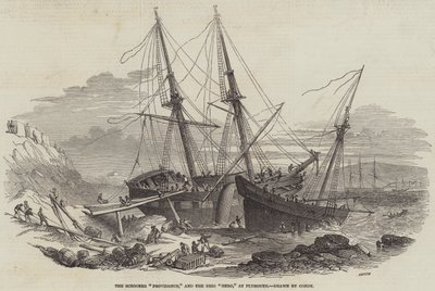 Szkuner „Opatrzność” i Bryg „Bohater” w Plymouth (grawerowanie) autorstwa English School