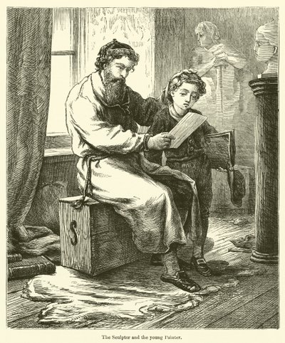 Rzeźbiarz i młody Malarz (grafika) autorstwa English School