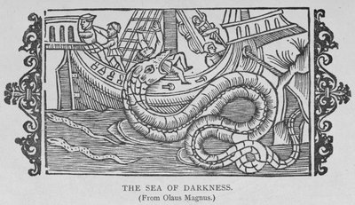 Morze ciemności, z książki Olausa Magnusa (1490-1557), z „Narrative and Critical History of America”, wyd. w 1889 r. autorstwa English School