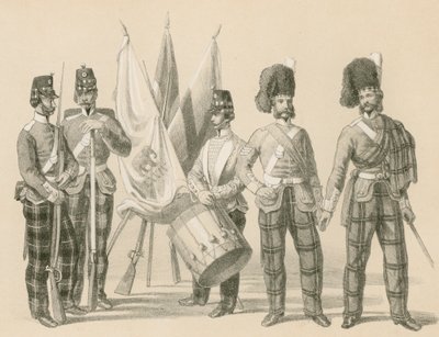 Siedemdziesiąty drugi („Duke of Albany”) i siedemdziesiąty czwarty górale autorstwa English School
