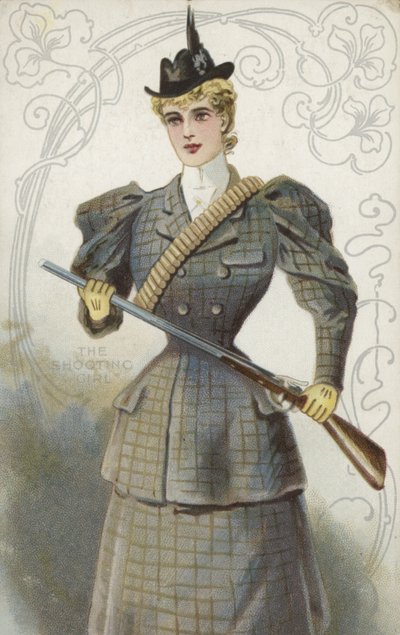 Strzelająca dziewczyna (chromolitho) autorstwa English School