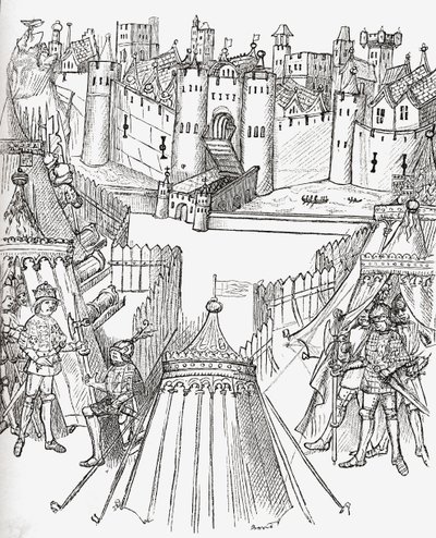 Oblężenie Rouen we Francji w 1418 r., z "Krótkiej historii narodu angielskiego" autorstwa J. R. Greena, opublikowanej w 1893 r. autorstwa English School