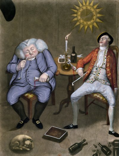 Solidna przyjemność z butelki i przyjaciela, 1774 (kolor lito wzmocniony gwaszem) autorstwa English School