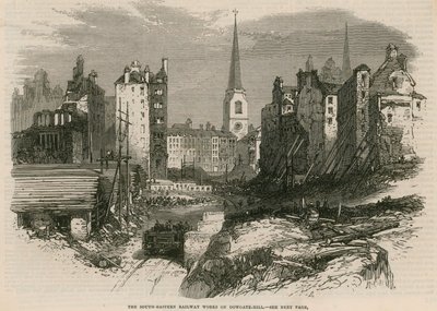 Kolej południowo-wschodnia pracuje na Dowgate Hill w Londynie autorstwa English School