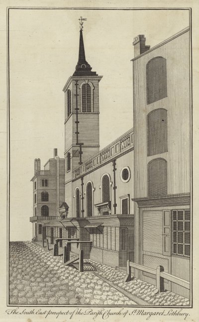South East Prospect kościoła parafialnego St Margaret Lothbury, Londyn autorstwa English School