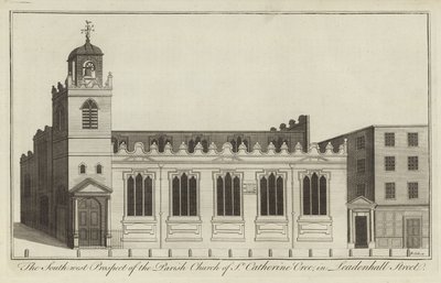 South West Prospect kościoła parafialnego St Catherine Cree przy Leadenhall Street w Londynie autorstwa English School