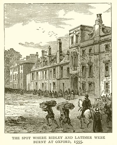Miejsce, w którym Ridley i Latimer zostali spaleni w Oksfordzie, 1555 autorstwa English School