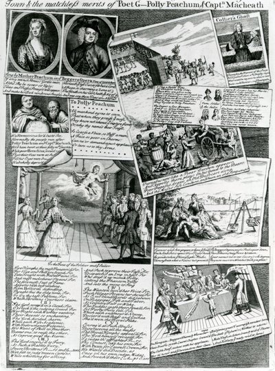 Stage Medley reprezentujący uprzejmy gust miasta i niezrównane zasługi poety G., Polly Peachum i Captain Macheatha, ok. 1728 autorstwa English School