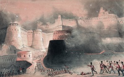 Szturm na Bramę Kabulu w 1839 (toaleta i ołówek na papierze) autorstwa English School