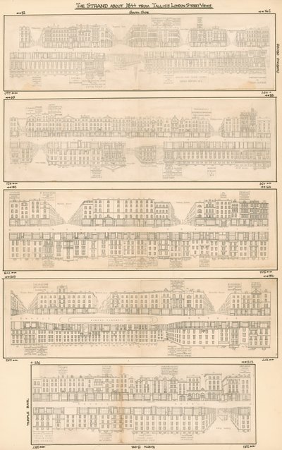 The Strand około 1844 z Talliss London Street Views autorstwa English School