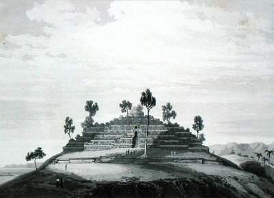 Świątynia Boro Bodo w dystrykcie Boro w Kedu, z „Historii Jawy” Thomasa Stamforda Rafflesa (1781-1826), opublikowana w 1830 r. (wydanie drugie) (lito) autorstwa English School