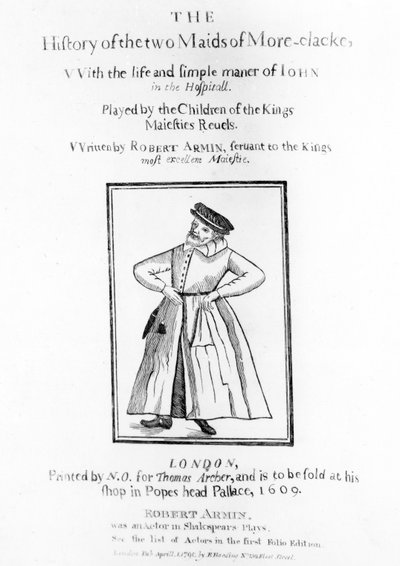 Strona tytułowa do Roberta Arminsa Historia dwóch pokojówek z More-clacke, 1609 autorstwa English School