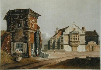 The Traktat House, Uxbridge, z „Repozytorium Sztuki” Ackermanna, opublikowane na początku XIX wieku (kolor lito) autorstwa English School