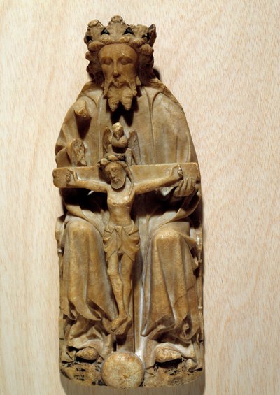 Trójcy Bóg kusił swojego syna Jezusa na krzyżu. Rzeźba w albacie Szkoły Angielskiej. XV-wieczny Paryż, Narodowe Muzeum Średniowiecza, Thermes de Cluny autorstwa English School