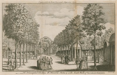 Łuki triumfalne, pomnik pana Handelsa, w South Walk of Vauxhall Gardens w Londynie autorstwa English School