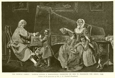 Rodzina Tschudi: Tschudi Tuning a przedstawiony przez niego Fryderykowi Wielkiemu, 1745 autorstwa English School