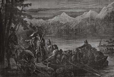 Vaudois przekraczający Jezioro Leman nocą, ilustracja z Historii protestantyzmu Jamesa Aitkena Wylie (1808-1890), wyd. 1878 autorstwa English School