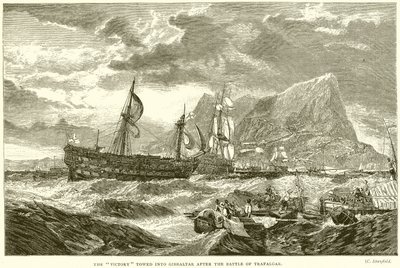 Zwycięstwo odholowane do Gibraltaru po bitwie pod Trafalgar autorstwa English School