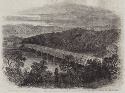 Wojna w Ameryce, Chain-Bridge przez Potomac nad Georgetown, w kierunku Virginia Shore (rycina) autorstwa English School