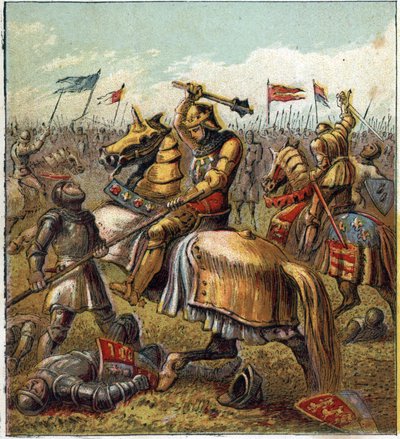 Wojna Dwóch Róż (1455-1485): Bitwa między Royal House of York i Royal Mason of Lancaster. Ilustracja angielskiej wojny domowej zrodzonej z podziału następców króla Edwarda III (1327-1377) na dwie gałęzie. Wojna Rosy autorstwa English School